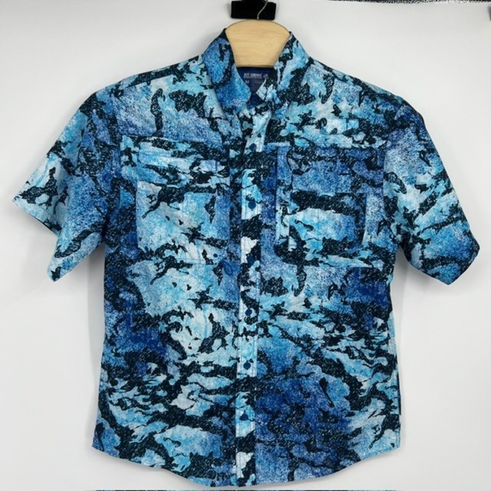 Reel Legends Saltwater II Men's Medium Blue Camo Performance Fishing Shirt